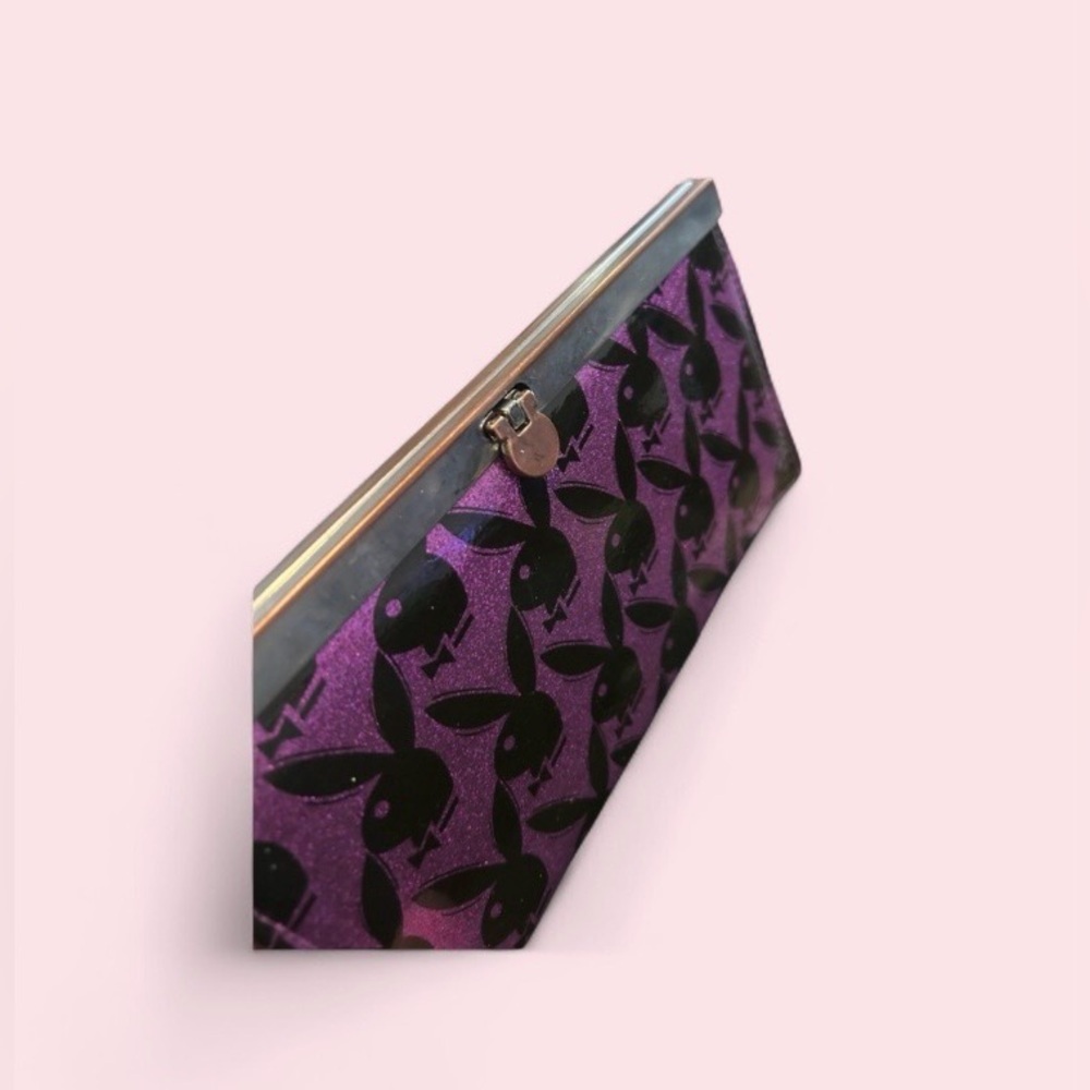 Playboy Glitter Frame Wallet Y2K Purple Black Clutch - Picture 3 of 6